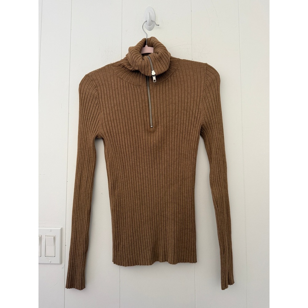 Maeve Anthropologie Fitted Half Zip Sweater Camel  Ribbed Sz  Small $118